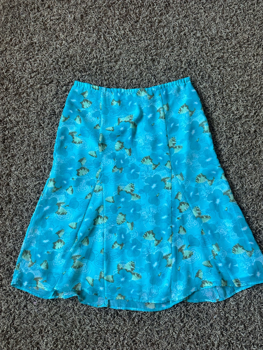 Vintage Y2K Double Lined Hibiscus Print Chiffon Midi Skirt